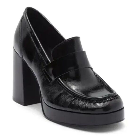 Steve Madden | Women’s Munday Black Patent Platform Loafer Pumps Block Heels 9.5 - Picture 1 of 9